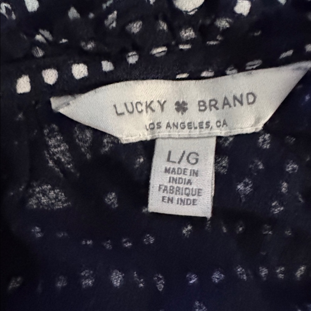 Lucky Brand Blue w/White Dot Pattern Long Sleeve Material Covered Button Down - Picture 6 of 8